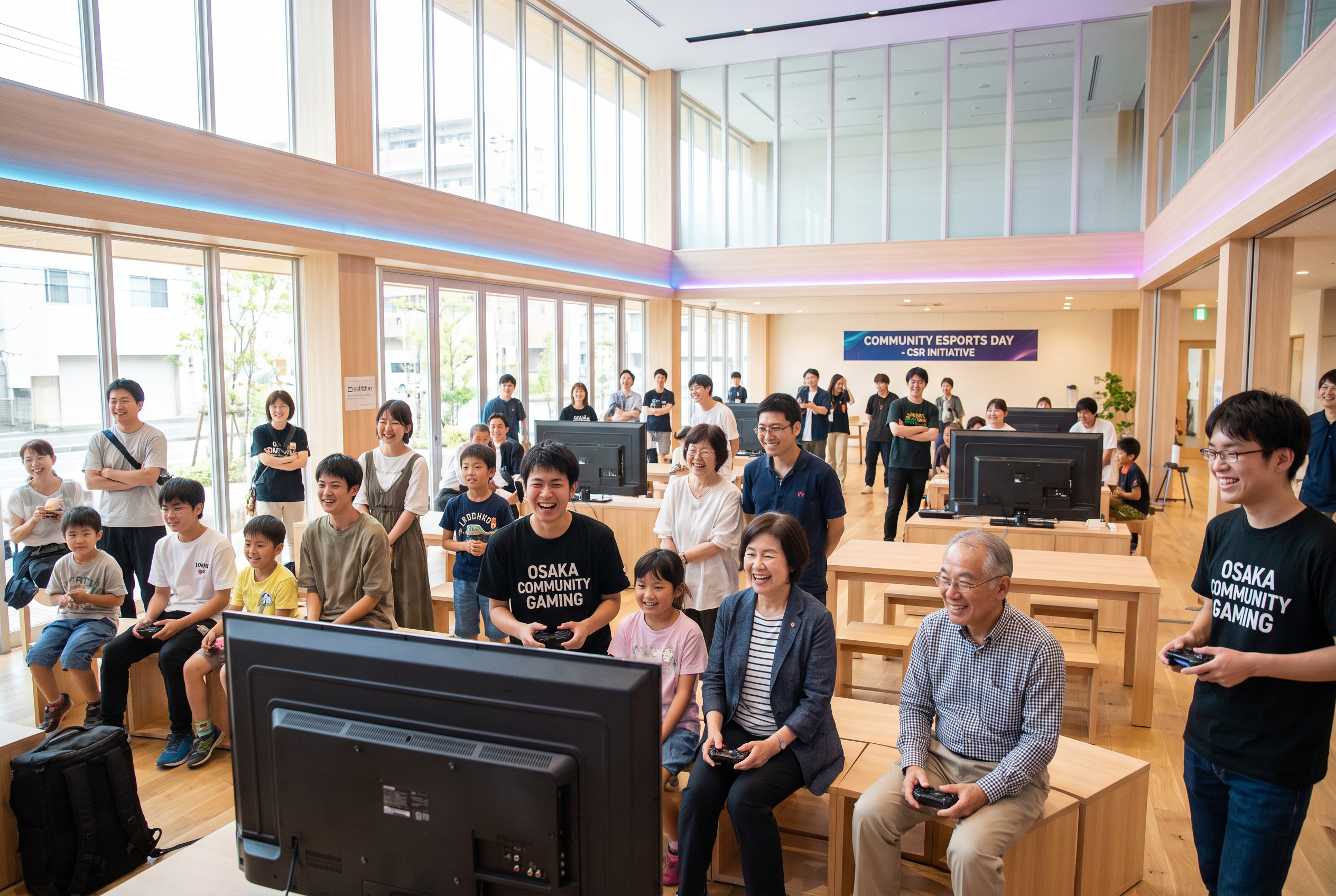 世代を超えて一緒にゲームを楽しむ様子